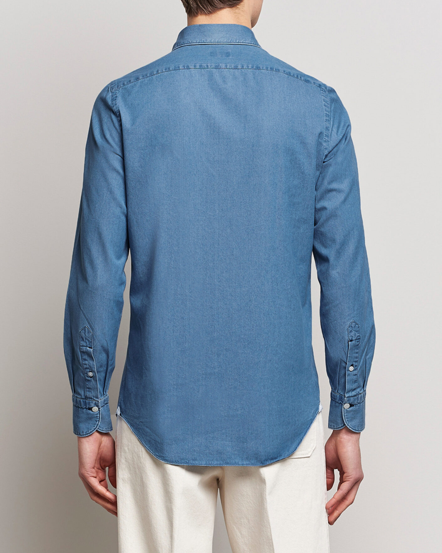 Uomini | Camicie | Finamore Napoli | Milano Slim Denim Shirt Light Indigo