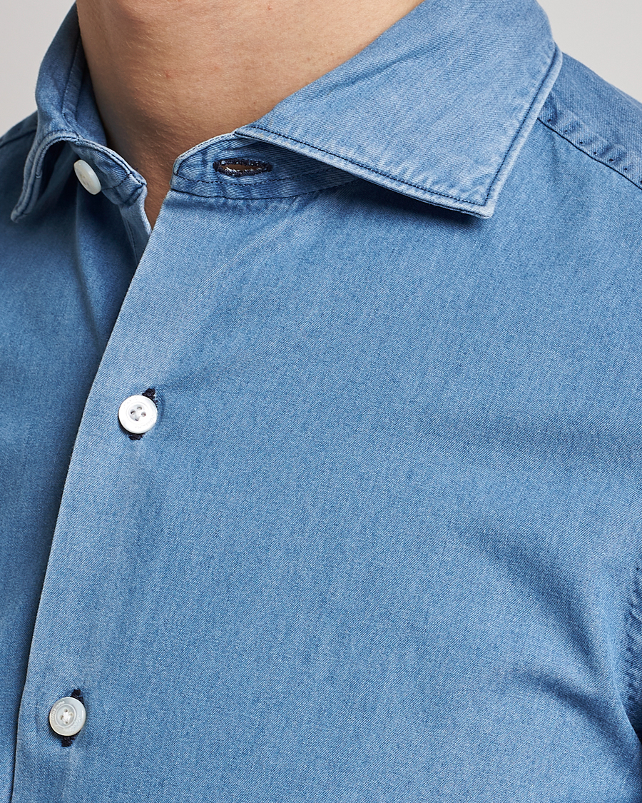 Uomini | Camicie | Finamore Napoli | Milano Slim Denim Shirt Light Indigo