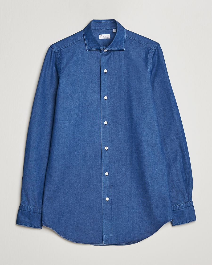 Uomini | Camicie | Finamore Napoli | Milano Slim Denim Shirt Dark Indigo