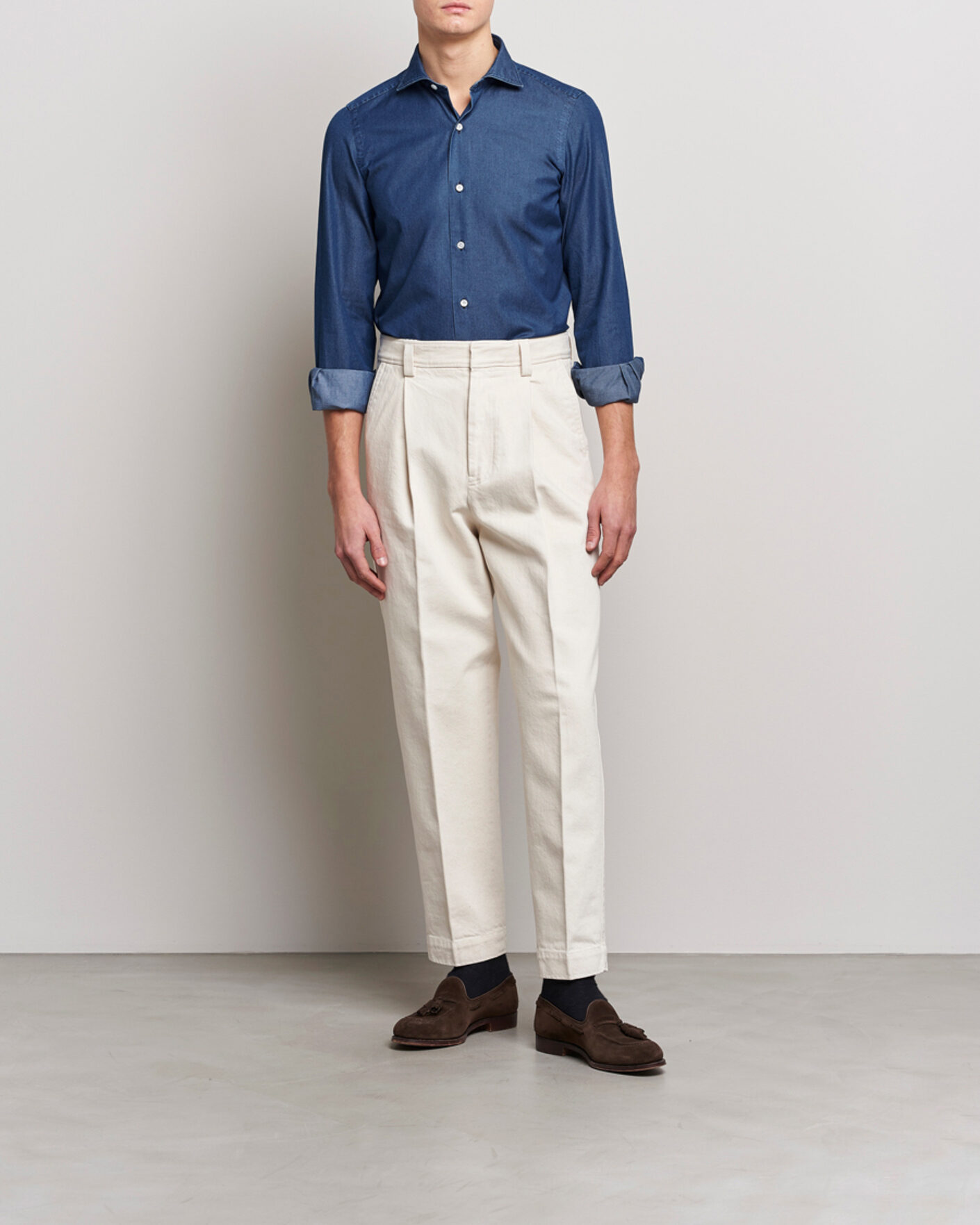 Uomini | Camicie | Finamore Napoli | Milano Slim Denim Shirt Dark Indigo