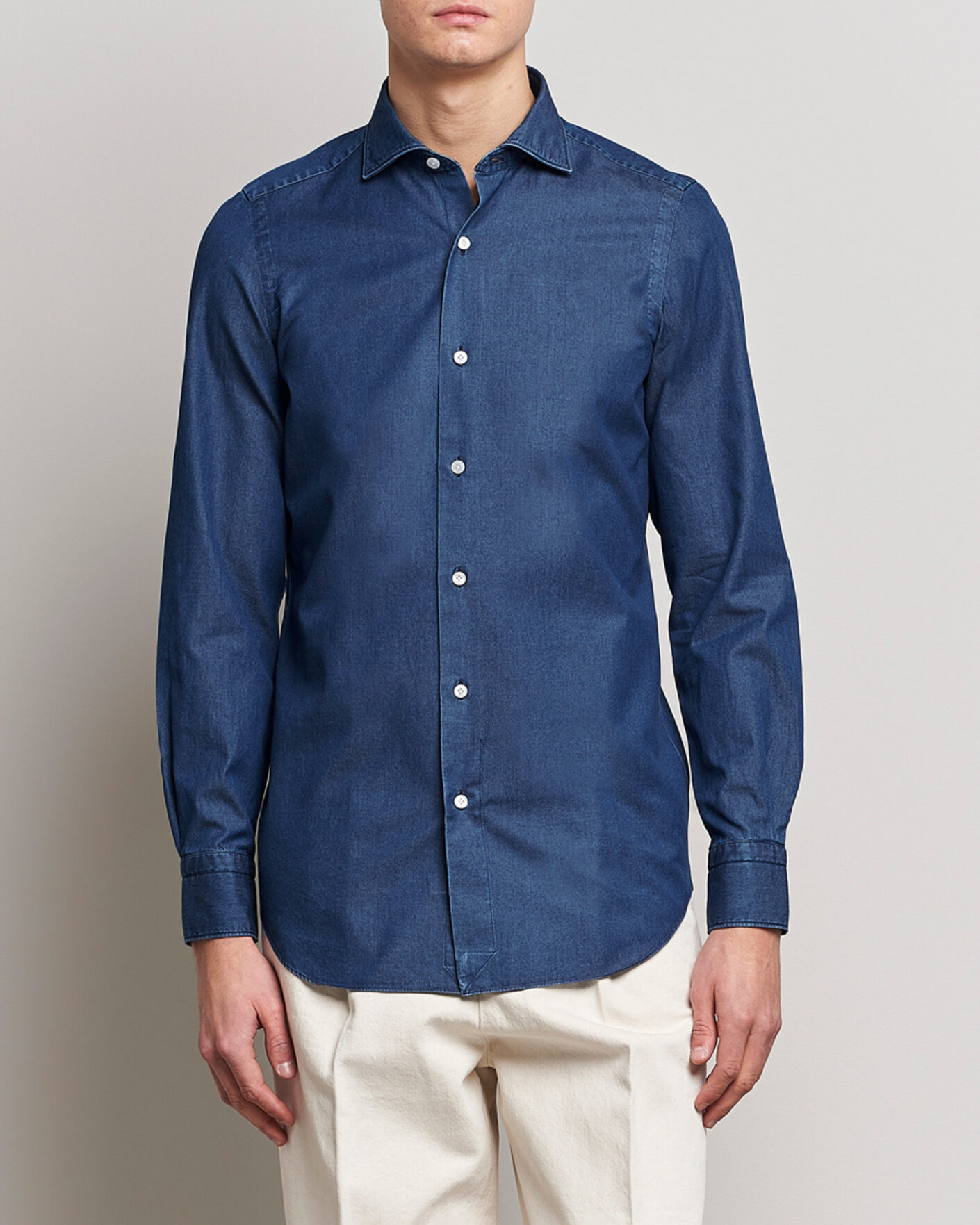 Uomini | Camicie | Finamore Napoli | Milano Slim Denim Shirt Dark Indigo