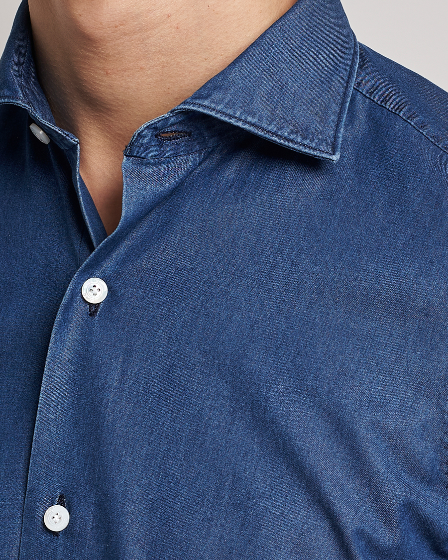 Uomini | Camicie | Finamore Napoli | Milano Slim Denim Shirt Dark Indigo