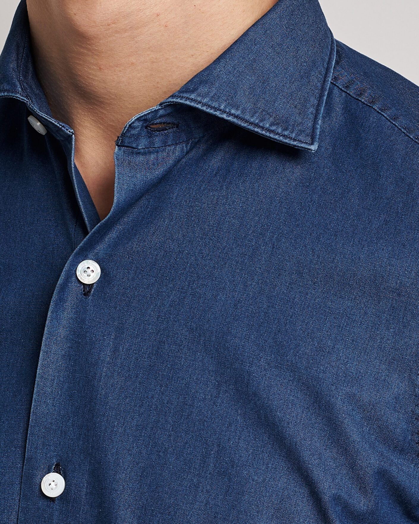 Uomini | Camicie | Finamore Napoli | Milano Slim Denim Shirt Dark Indigo