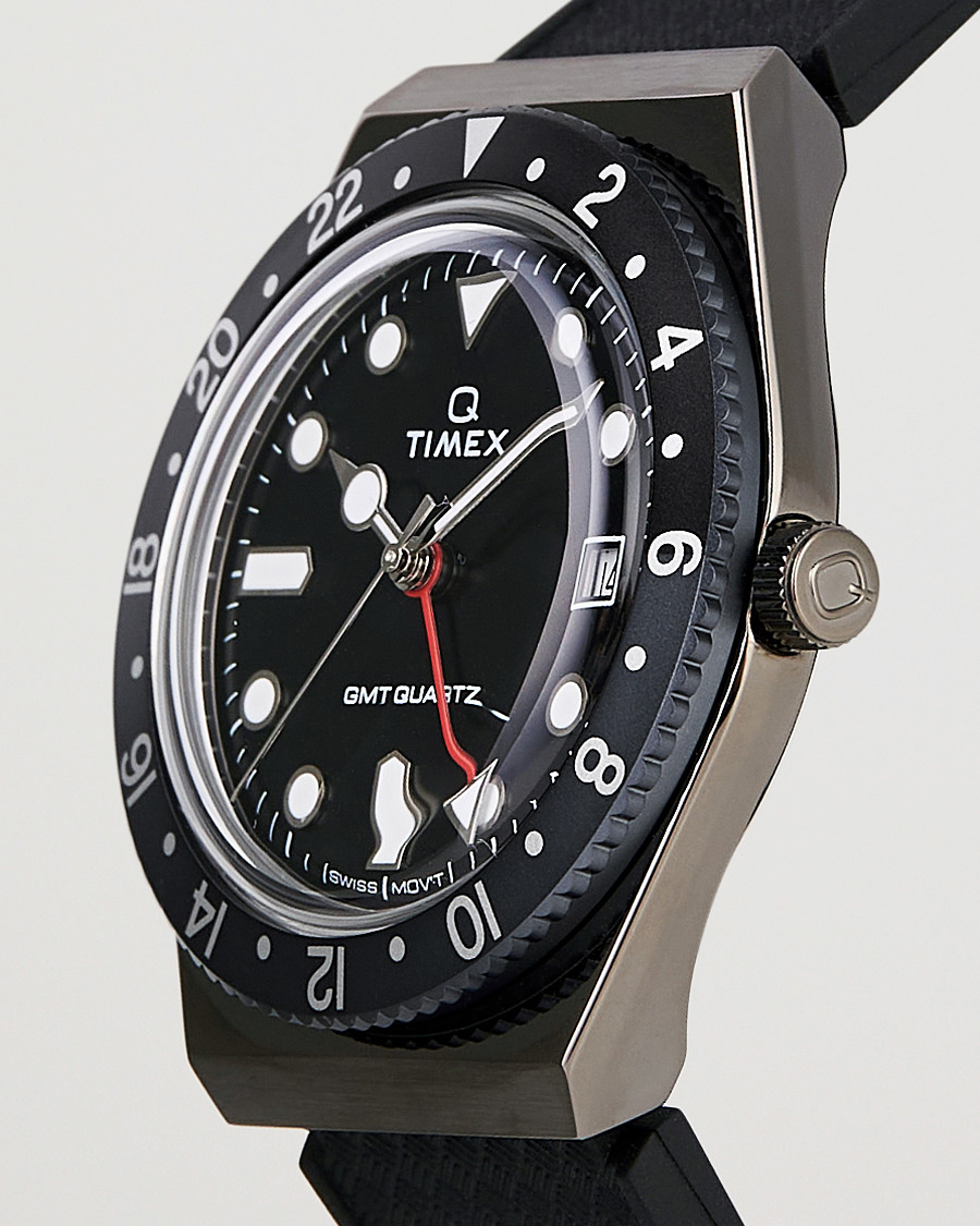 Uomini | Timex Q Diver GMT 38mm Rubber Strap Black/Grey | Timex | Q Diver GMT 38mm Rubber Strap Black/Grey