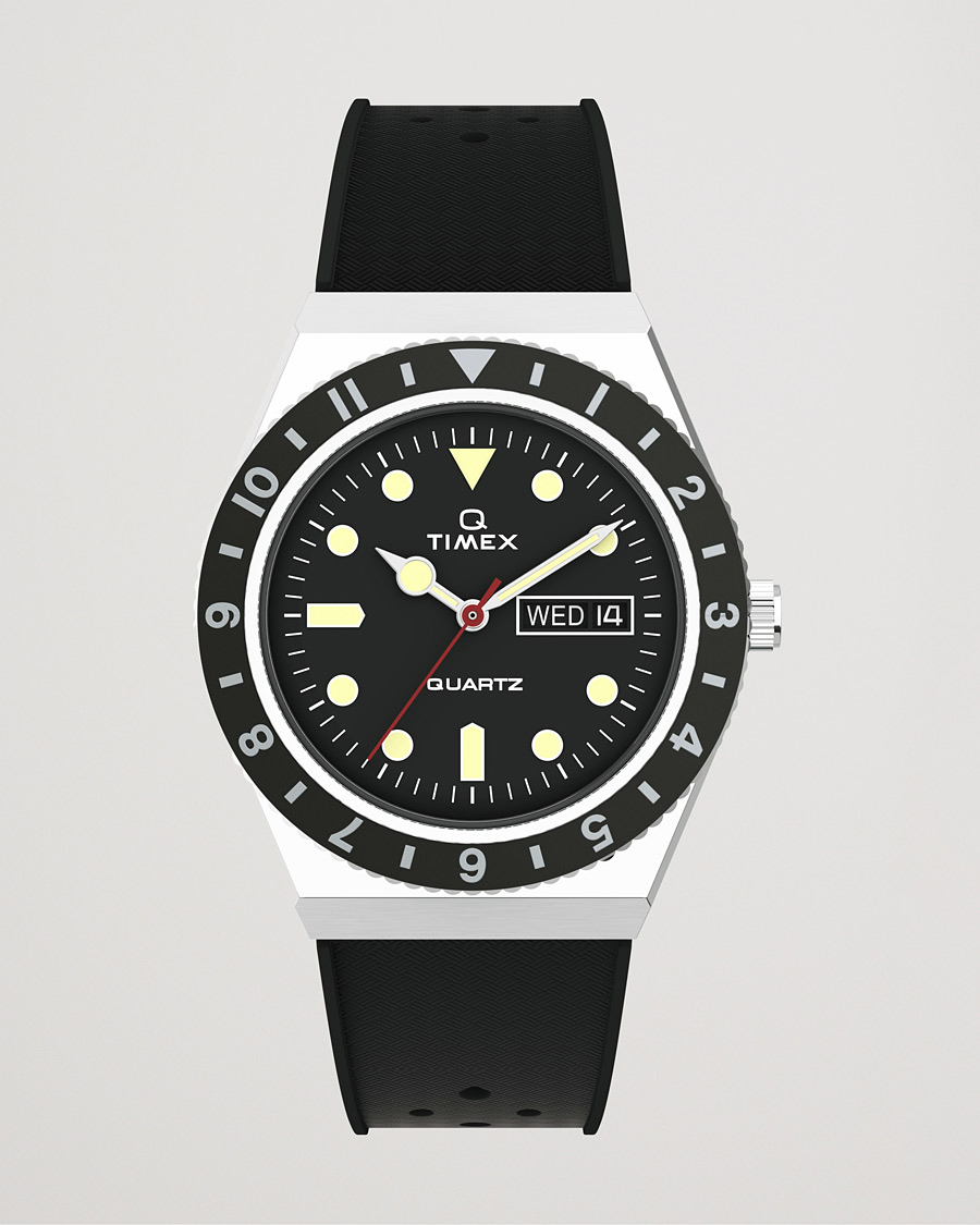 Uomini | Timex Q Diver 38mm Rubber Strap Black | Timex | Q Diver 38mm Rubber Strap Black