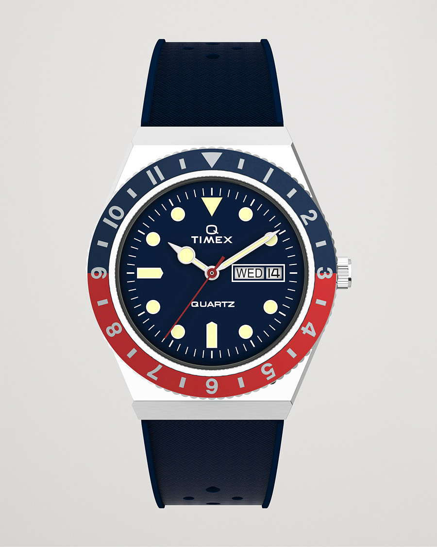 Uomini | Timex Q Diver 38mm Rubber Strap Blue/Red | Timex | Q Diver 38mm Rubber Strap Blue/Red