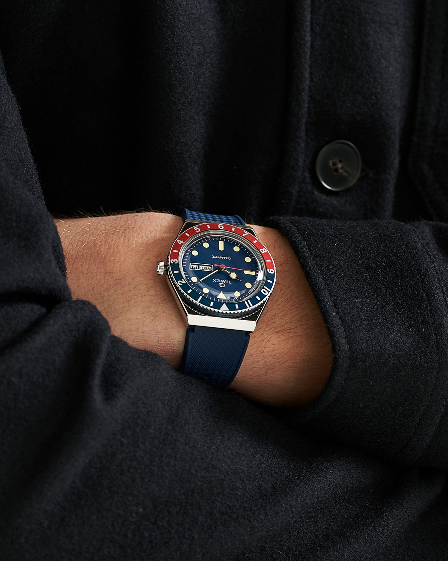 Uomini | Timex Q Diver 38mm Rubber Strap Blue/Red | Timex | Q Diver 38mm Rubber Strap Blue/Red