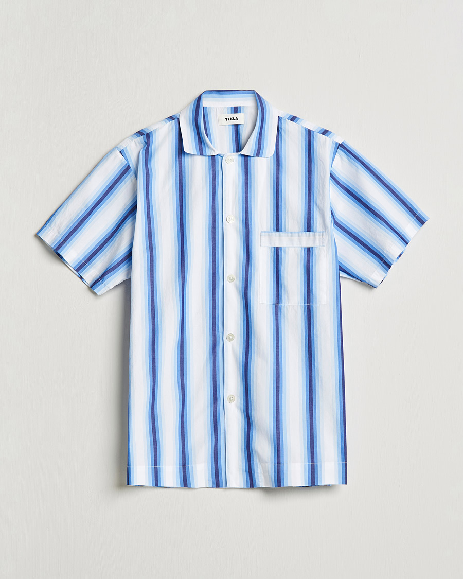 Uomini | Accappatoi & Pigiami | Tekla | Poplin Pyjama Short Sleeve Shirt Blue Marquee