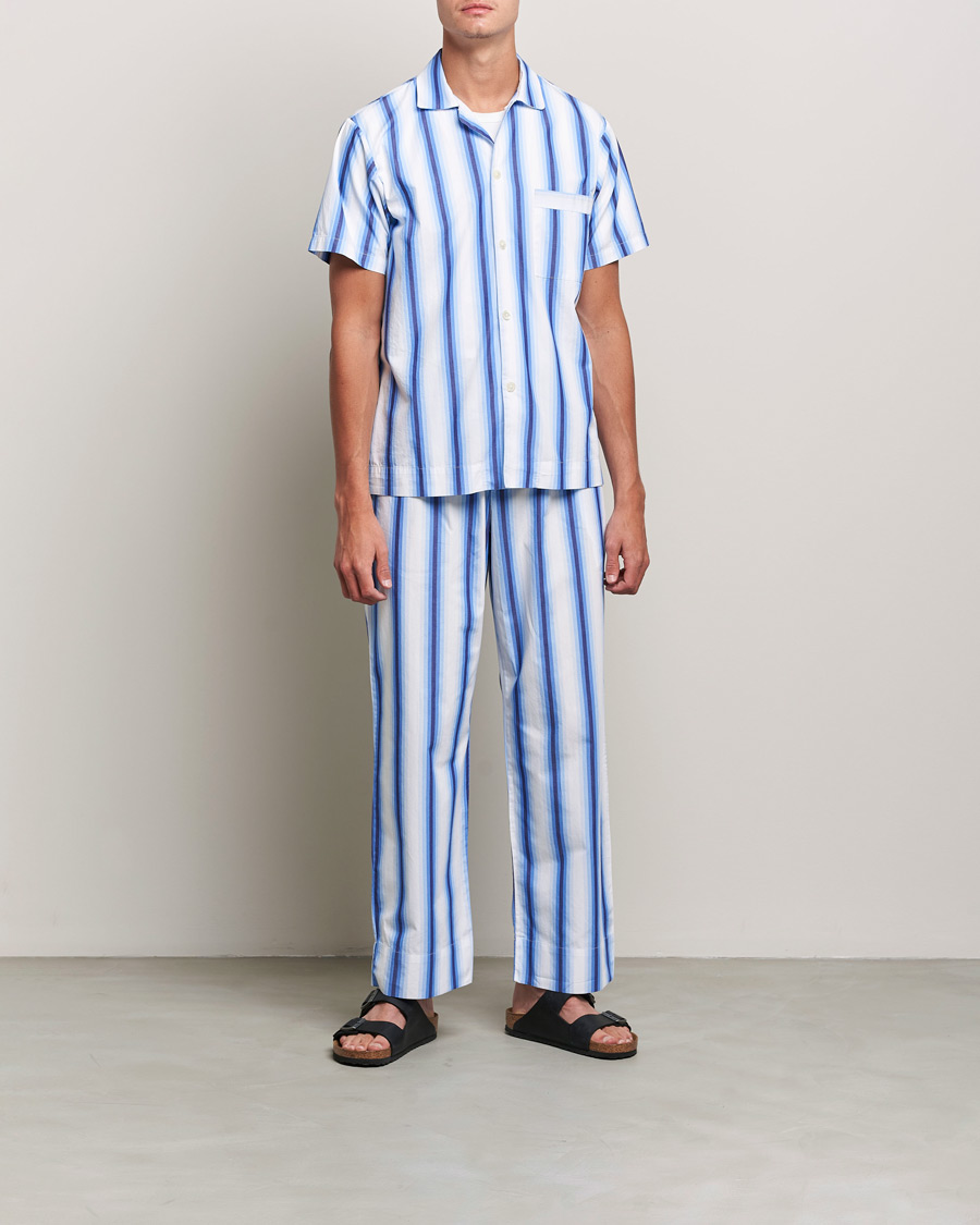Uomini | Accappatoi & Pigiami | Tekla | Poplin Pyjama Short Sleeve Shirt Blue Marquee