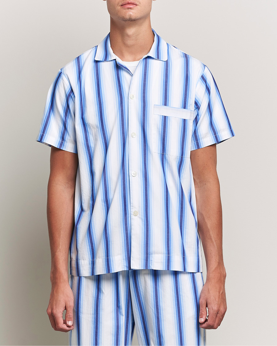 Uomini | Accappatoi & Pigiami | Tekla | Poplin Pyjama Short Sleeve Shirt Blue Marquee