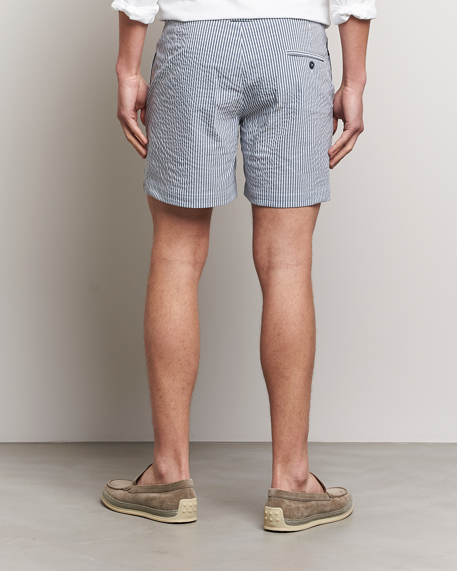 Uomini | Costumi da bagno | The Resort Co | Tailored Swim Shorts Navy Stripe Seersucker