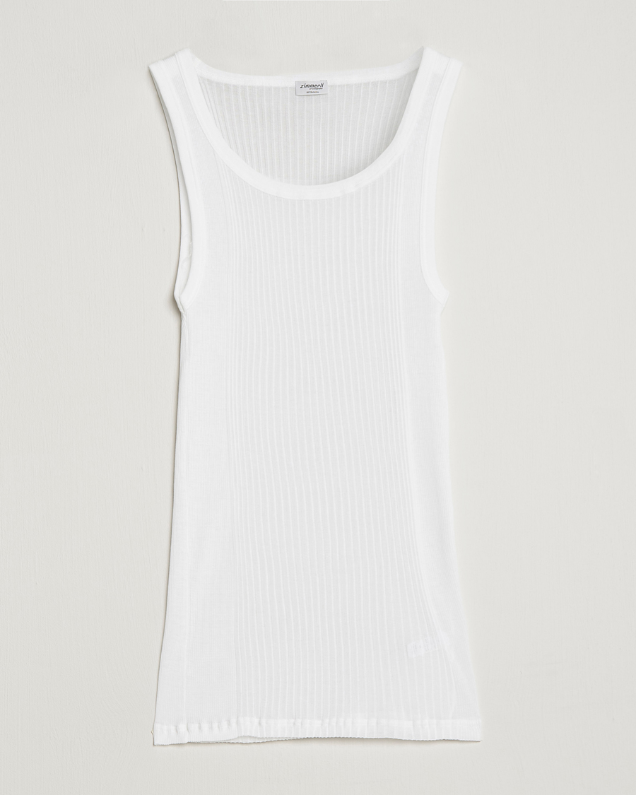 Uomini | T-shirt | Zimmerli of Switzerland | Ribbed Mercerized Cotton Tank Top White