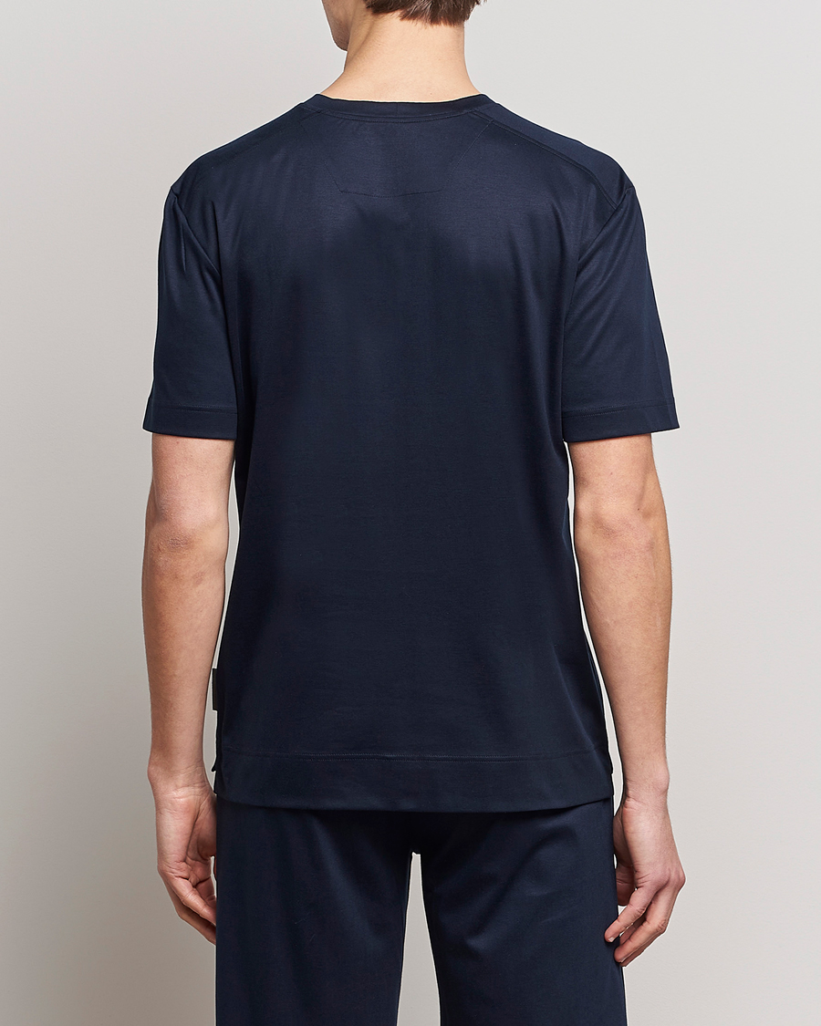 Uomini | Accappatoi & Pigiami | Zimmerli of Switzerland | Cotton/Modal Crew Neck Loungwear T-Shirt Midnight