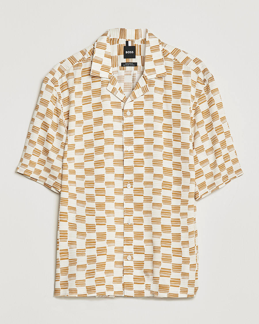 Uomini | Camicie | BOSS BLACK | BOSS Lars Printed Resort Collar Short Sleeve Shirt Open Beige