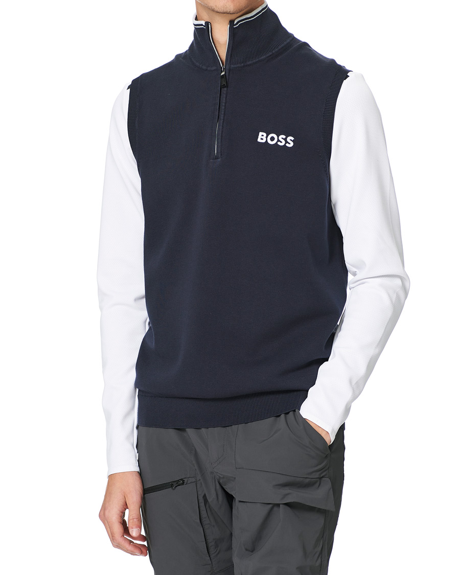 Uomini | Maglieria | BOSS GREEN | Zolf Half Zip Vest Dark Blue