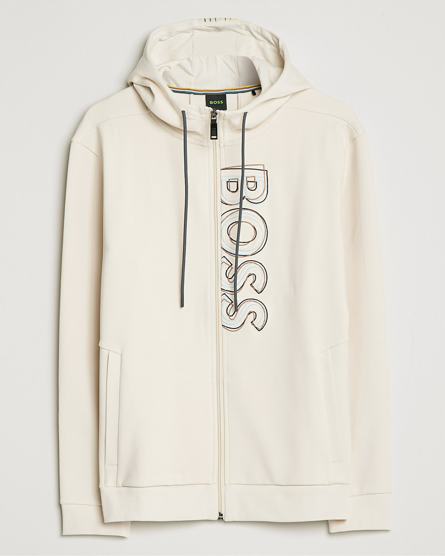 Uomini | Maglieria | BOSS GREEN | BOSS Athleisure Saggy Logo Full Zip Hoodie Open White