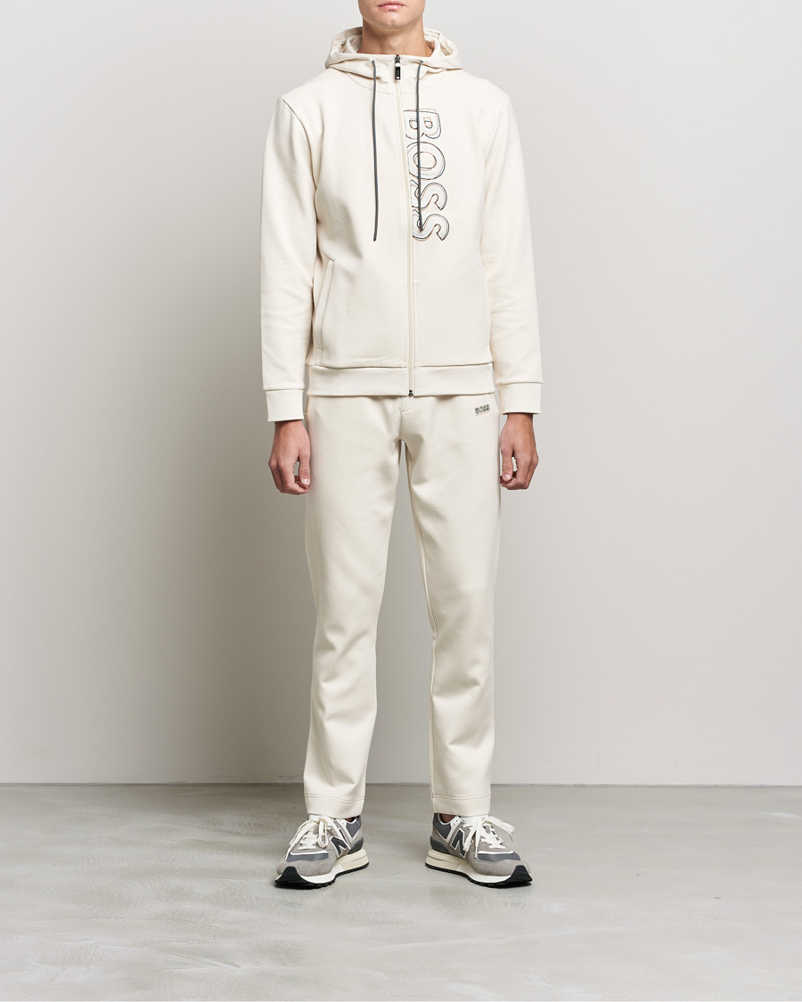 Uomini | Maglieria | BOSS GREEN | BOSS Athleisure Saggy Logo Full Zip Hoodie Open White