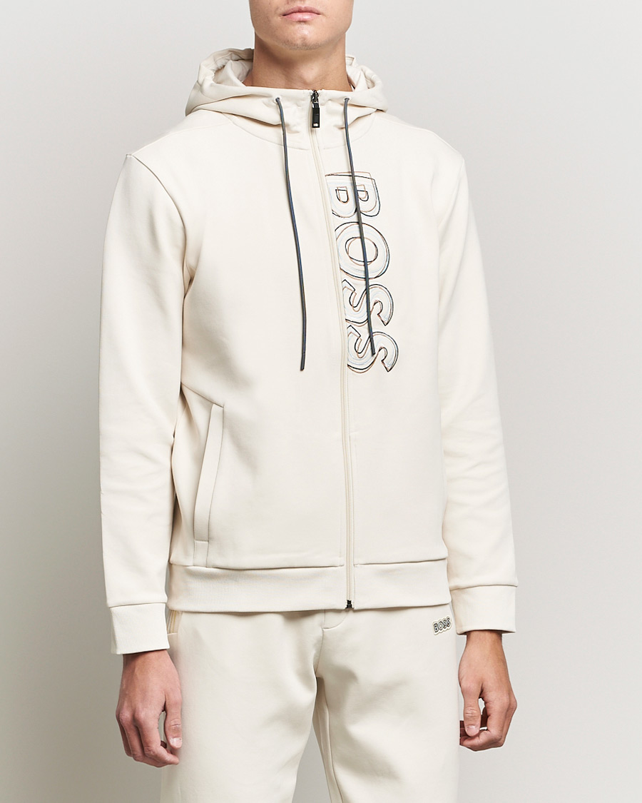 Uomini | Maglieria | BOSS GREEN | BOSS Athleisure Saggy Logo Full Zip Hoodie Open White