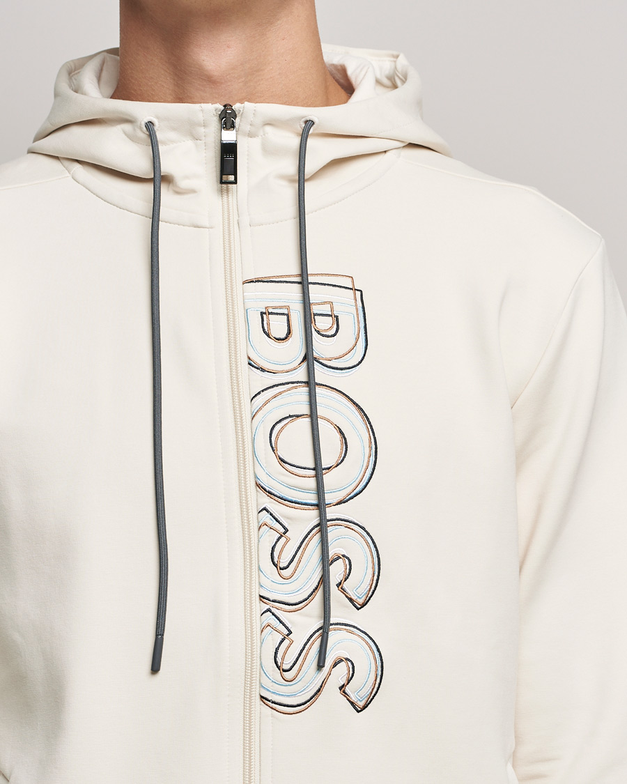 Uomini | Maglieria | BOSS GREEN | BOSS Athleisure Saggy Logo Full Zip Hoodie Open White