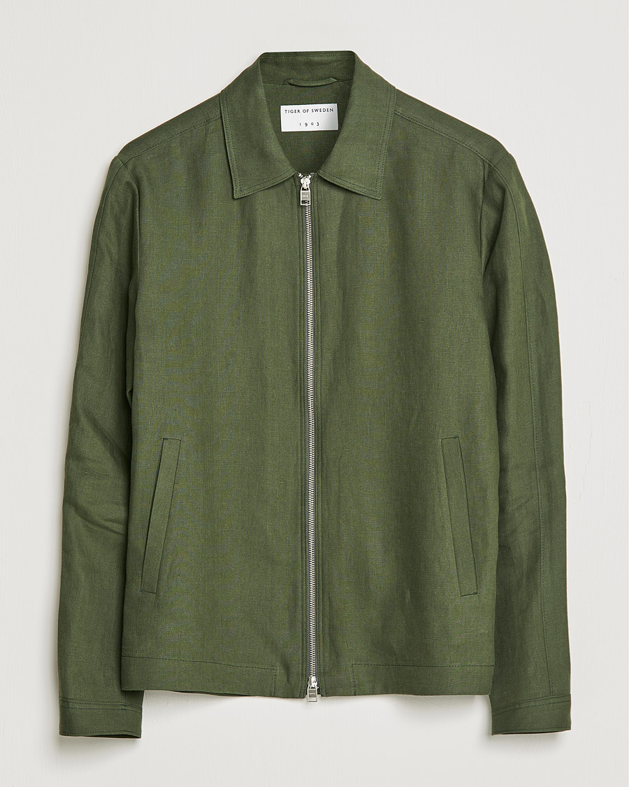 Uomini | Giacche | Tiger of Sweden | Maddon Linen Shirt Jacket Green
