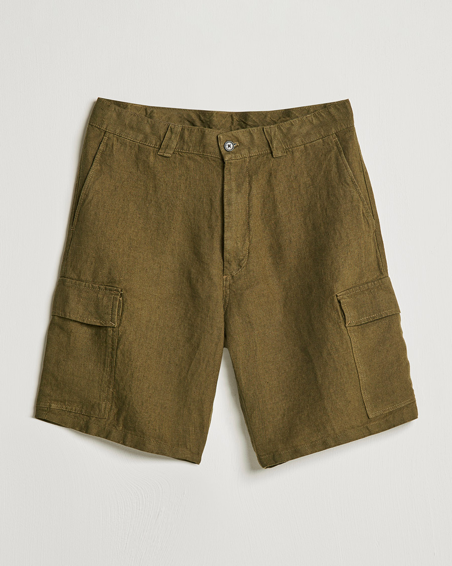 Uomini | Pantaloncini | NN07 | Arnie Cargo Linen Shorts Dark Olive