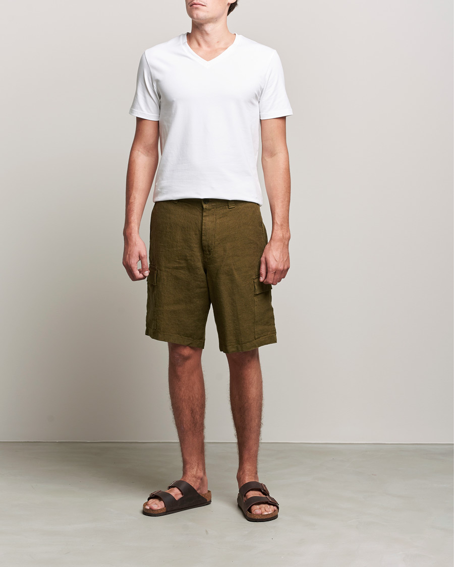 Uomini | Pantaloncini | NN07 | Arnie Cargo Linen Shorts Dark Olive