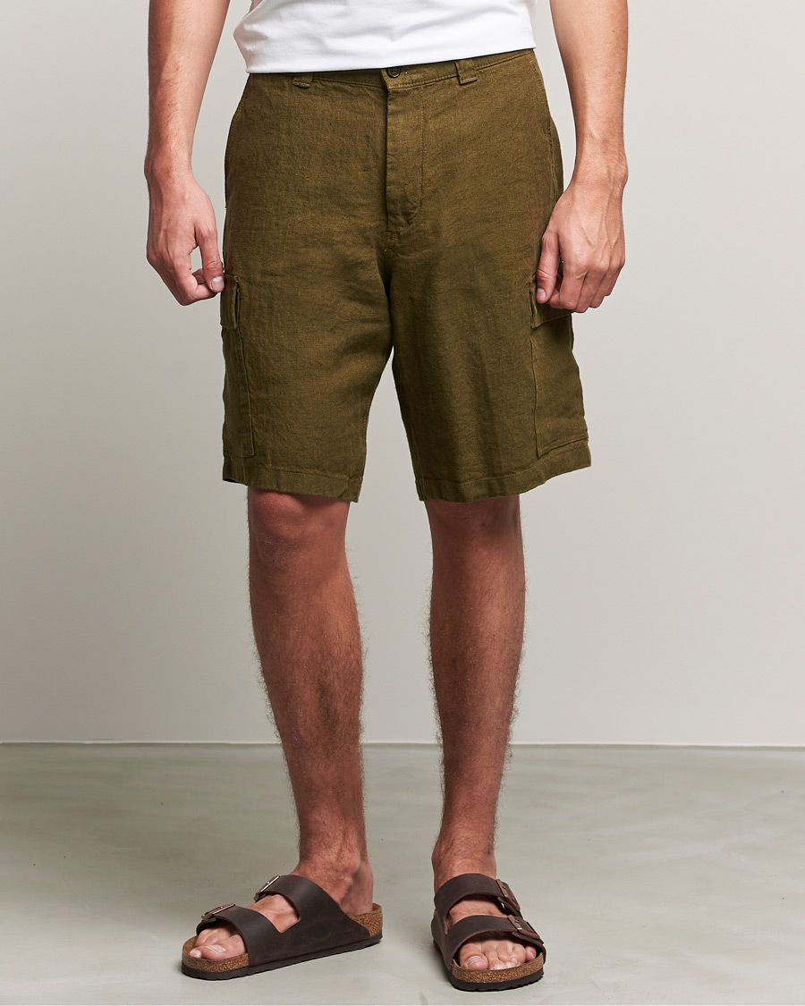 Uomini | Pantaloncini | NN07 | Arnie Cargo Linen Shorts Dark Olive