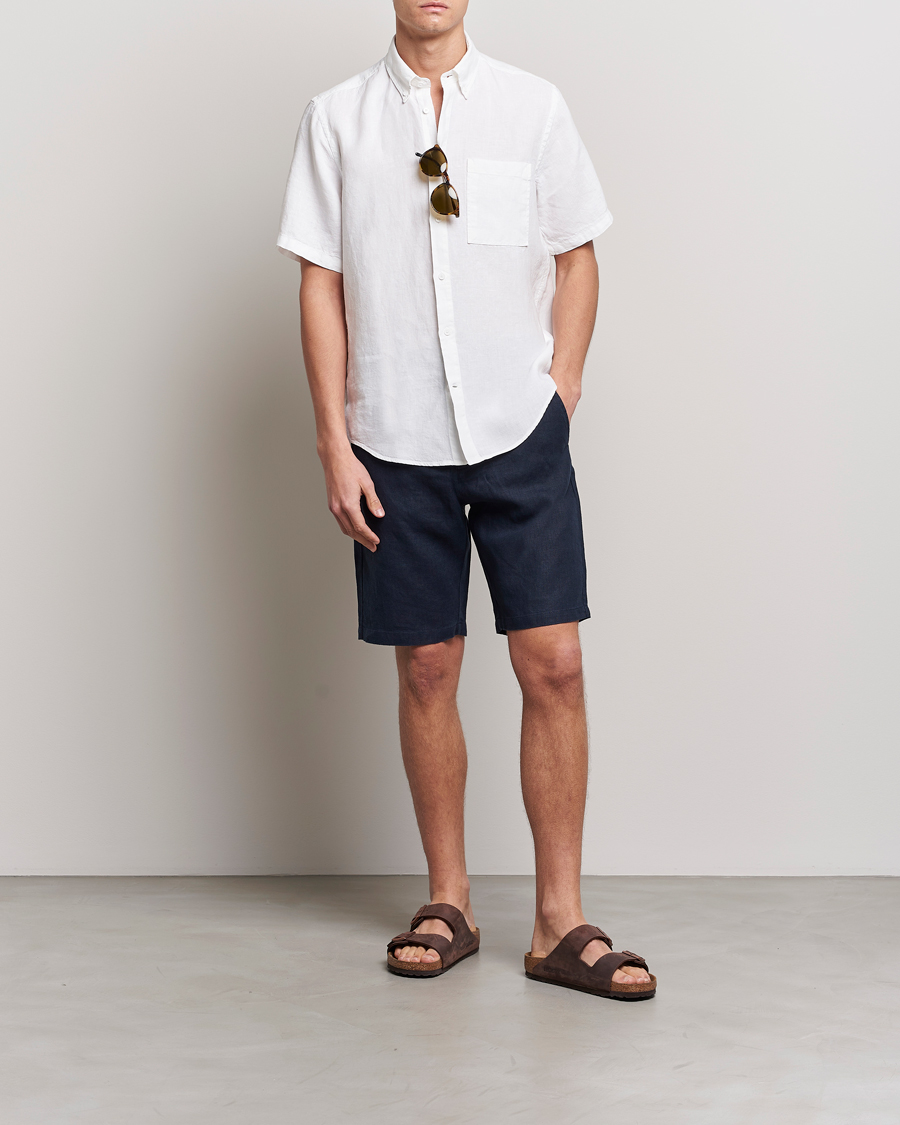 Uomini | Camicie | NN07 | Arne Linen Short Sleeve Shirt White