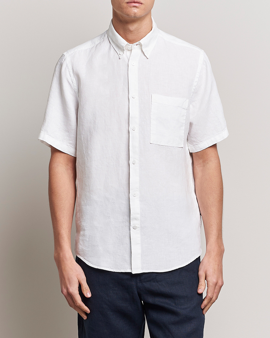 Uomini | Camicie | NN07 | Arne Linen Short Sleeve Shirt White