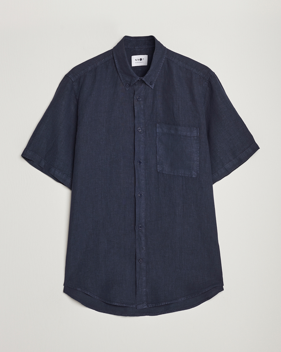 Uomini | Camicie | NN07 | Arne Linen Short Sleeve Shirt Navy