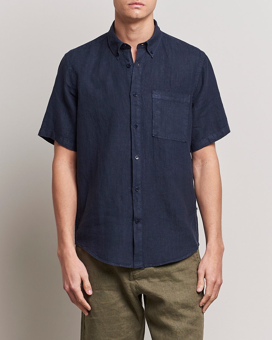 Uomini | Camicie | NN07 | Arne Linen Short Sleeve Shirt Navy