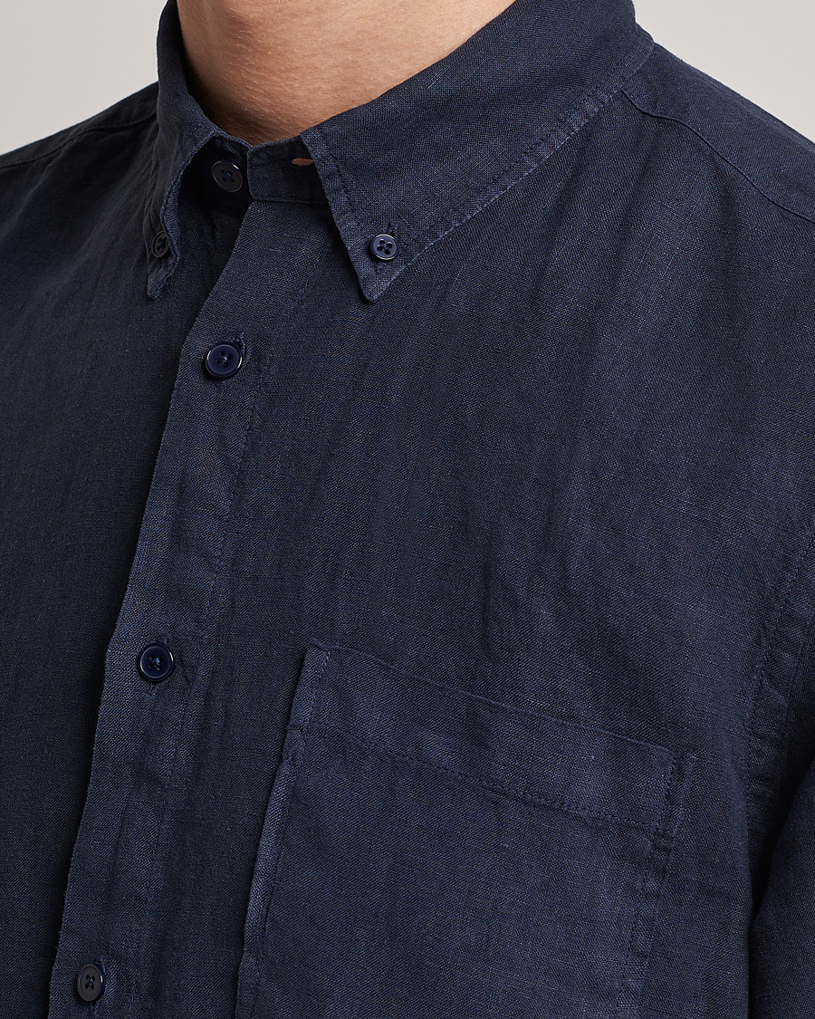 Uomini | Camicie | NN07 | Arne Linen Short Sleeve Shirt Navy