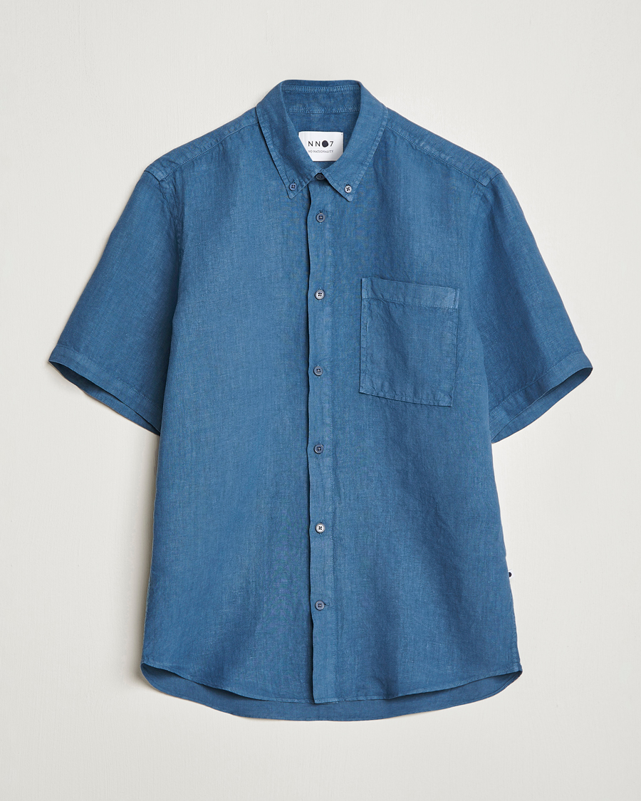 Uomini | Camicie | NN07 | Arne Linen Short Sleeve Shirt Dust Blue