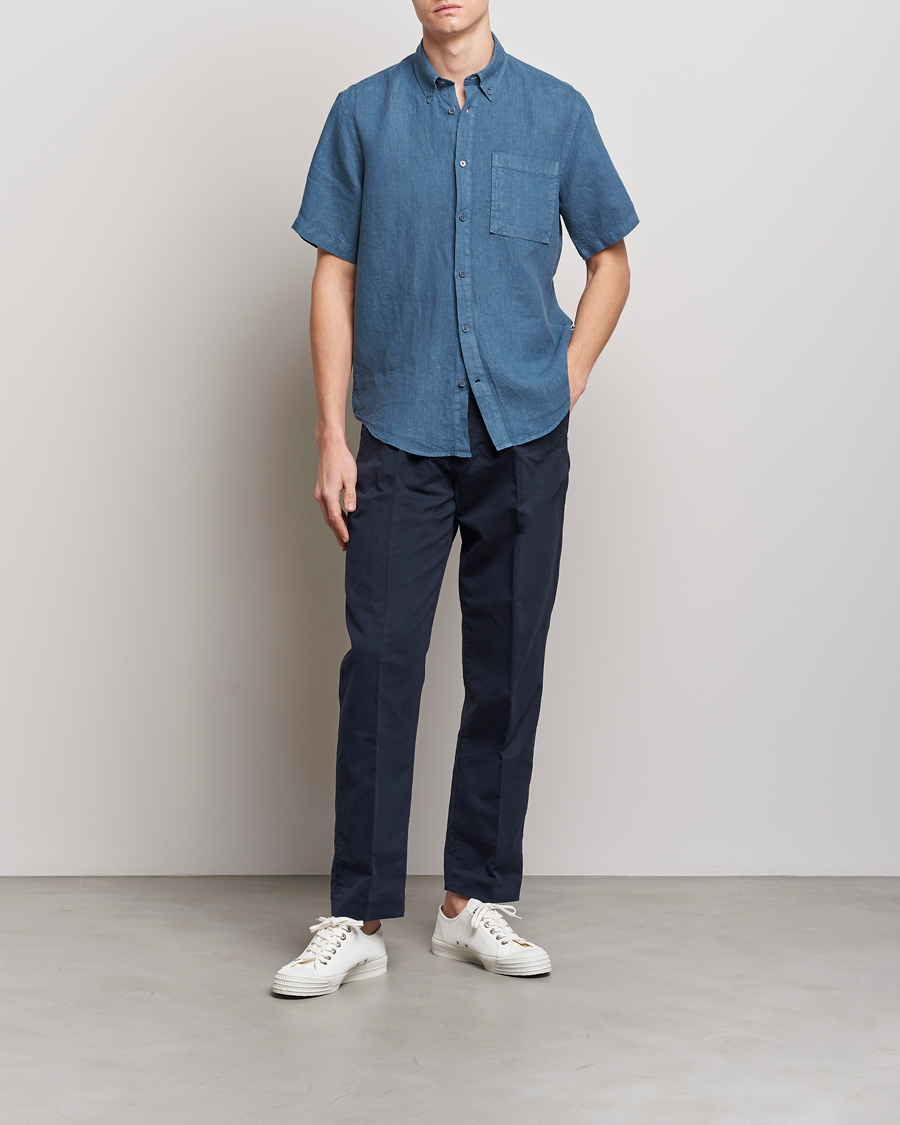 Uomini | Camicie | NN07 | Arne Linen Short Sleeve Shirt Dust Blue