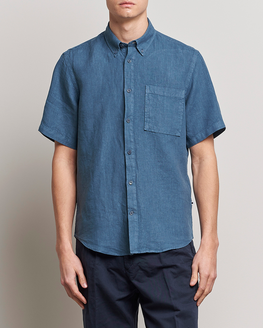 Uomini | Camicie | NN07 | Arne Linen Short Sleeve Shirt Dust Blue