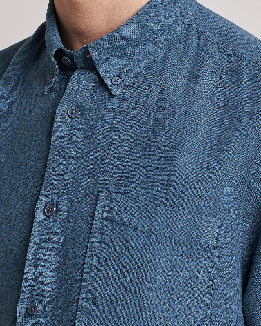Uomini | Camicie | NN07 | Arne Linen Short Sleeve Shirt Dust Blue