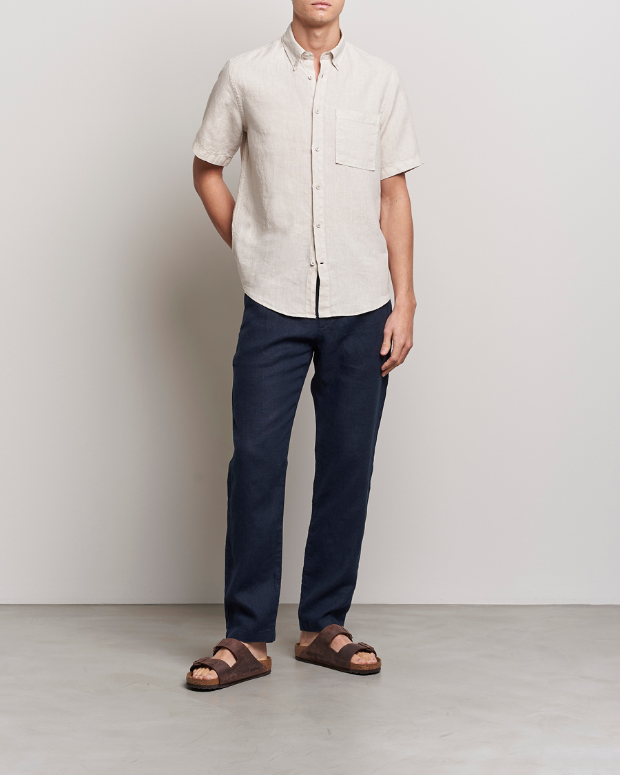 Uomini | Camicie | NN07 | Arne Linen Short Sleeve Shirt Oat