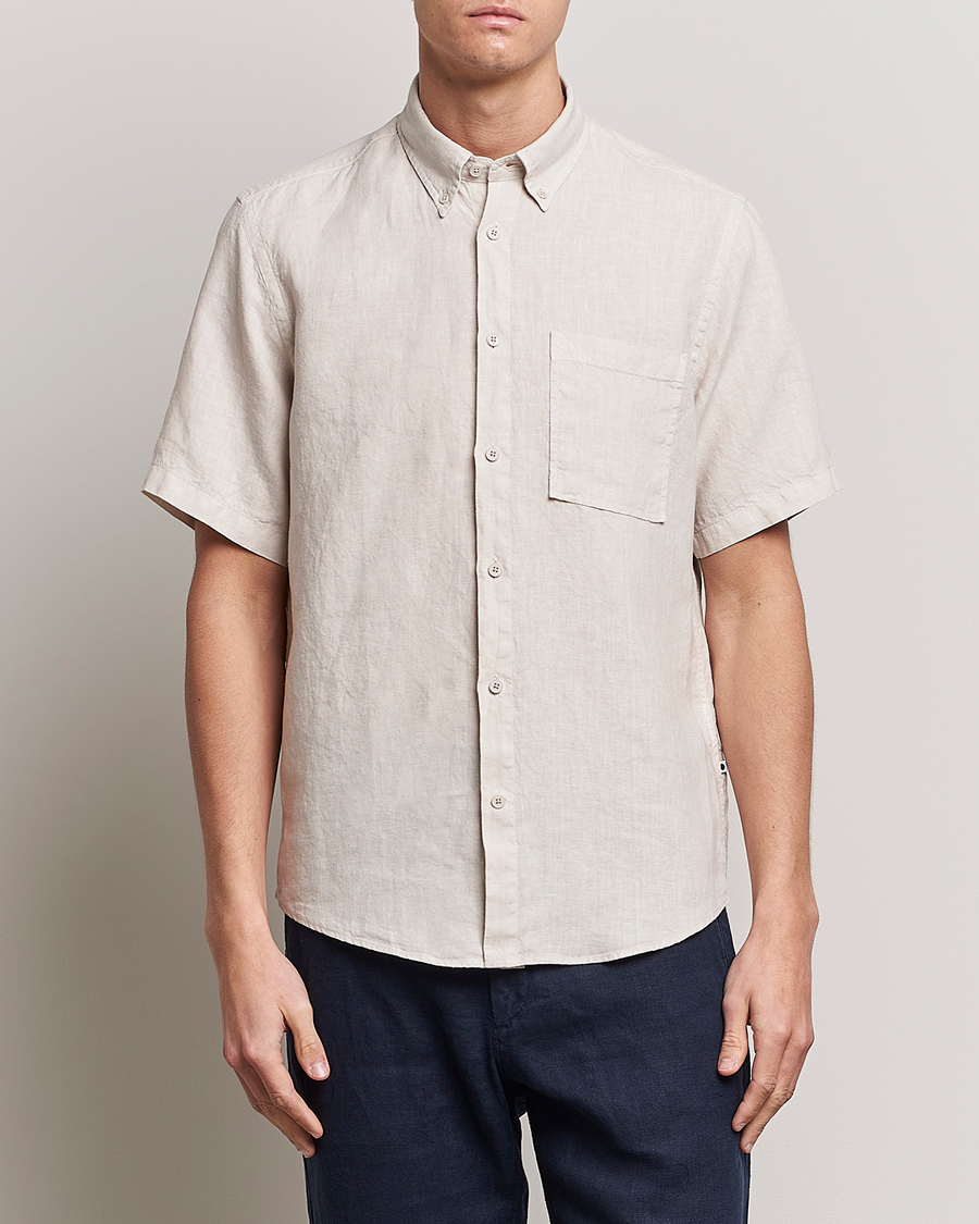 Uomini | Camicie | NN07 | Arne Linen Short Sleeve Shirt Oat