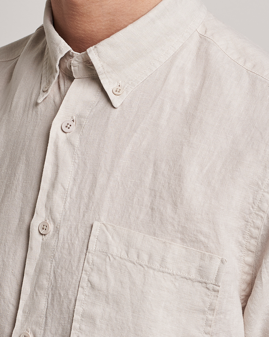 Uomini | Camicie | NN07 | Arne Linen Short Sleeve Shirt Oat