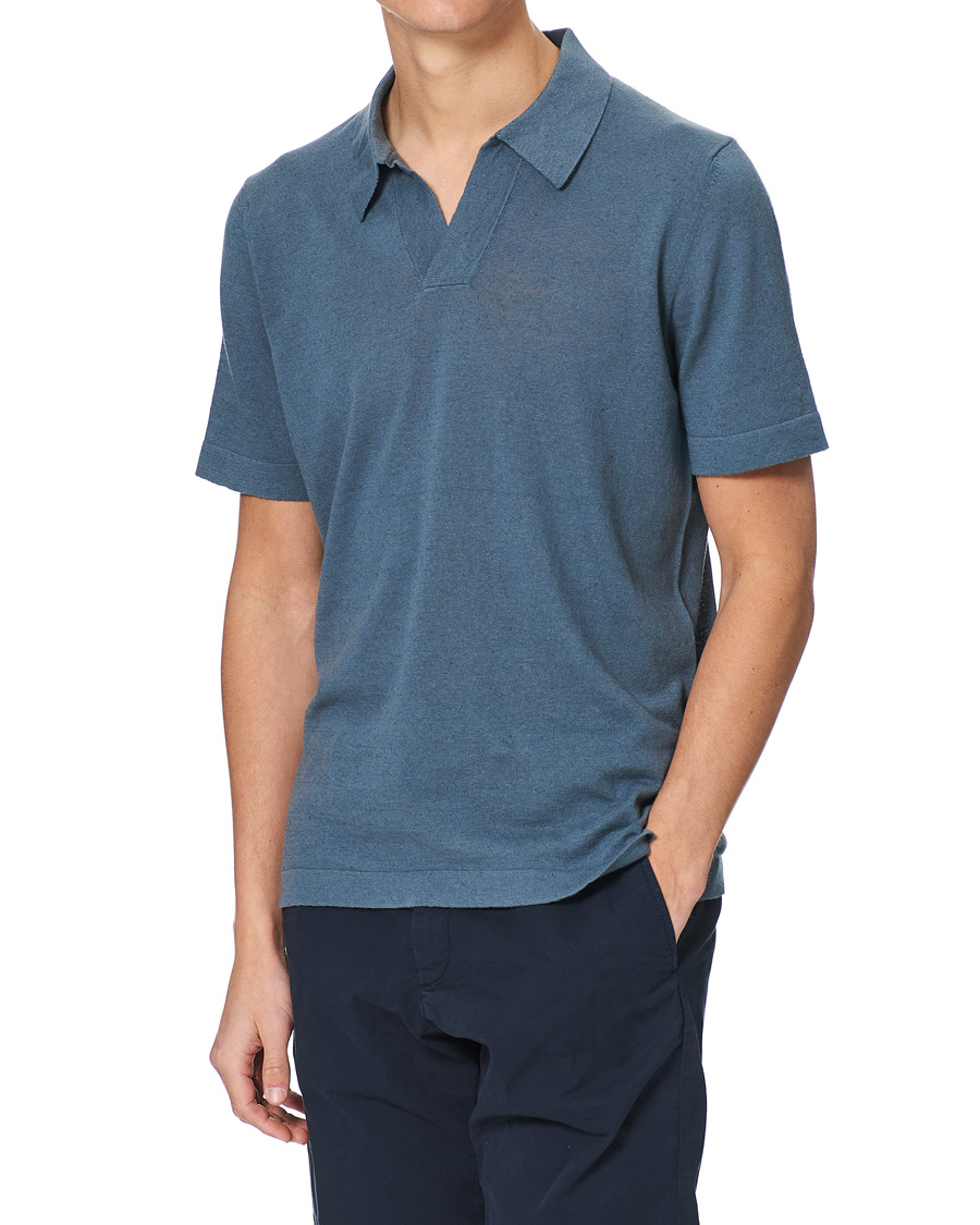 Uomini | Polo | NN07 | Ryan Cotton/Linen Polo Dust Blue