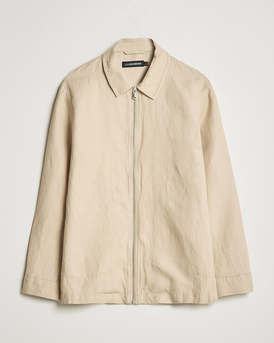 Uomini | Camicie | J.Lindeberg | Jason Zip Linen Shirt Jacket Safari Beige