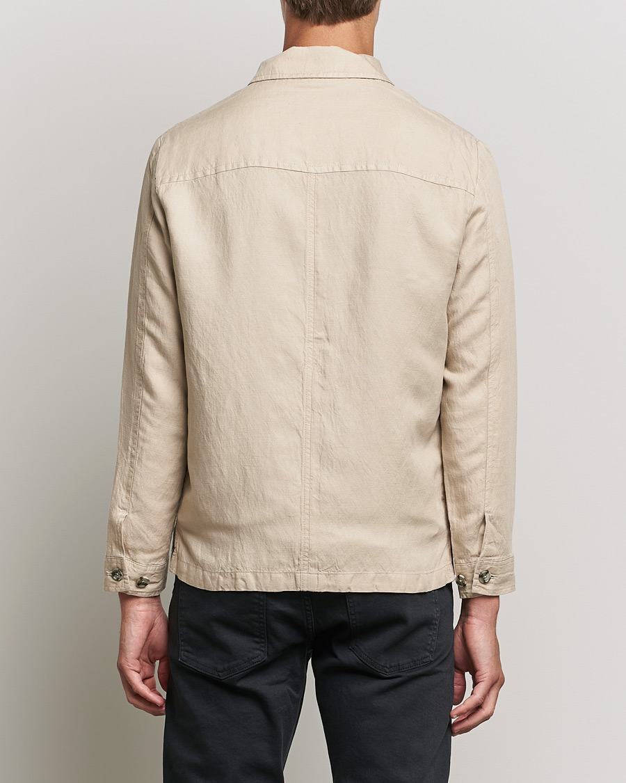 Uomini | Camicie | J.Lindeberg | Jason Zip Linen Shirt Jacket Safari Beige