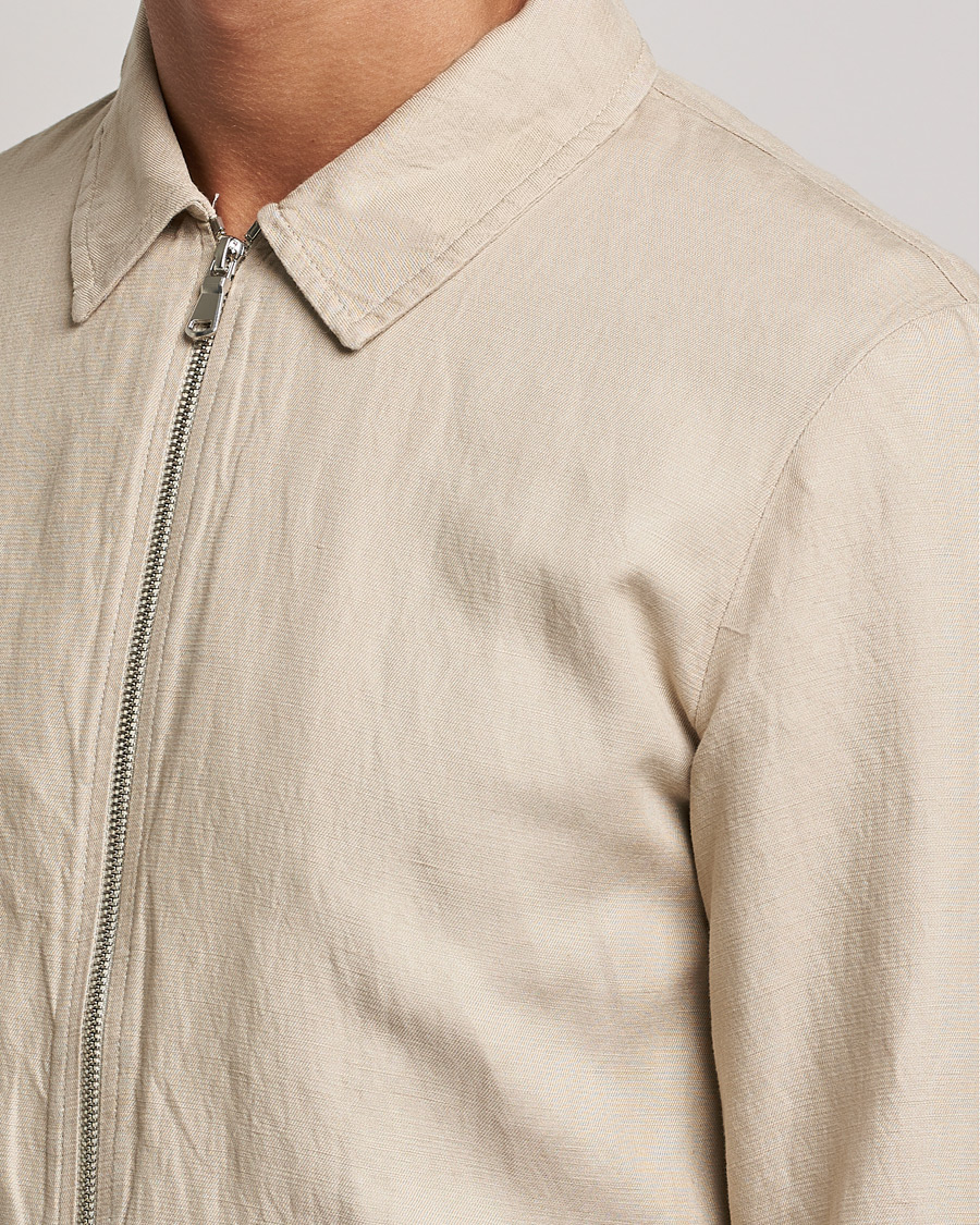 Uomini | Camicie | J.Lindeberg | Jason Zip Linen Shirt Jacket Safari Beige