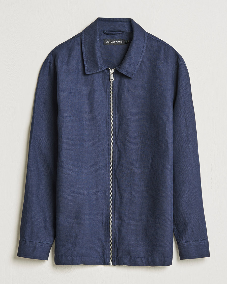 Uomini | Giacche | J.Lindeberg | Jason Zip Linen Shirt Jacket Navy