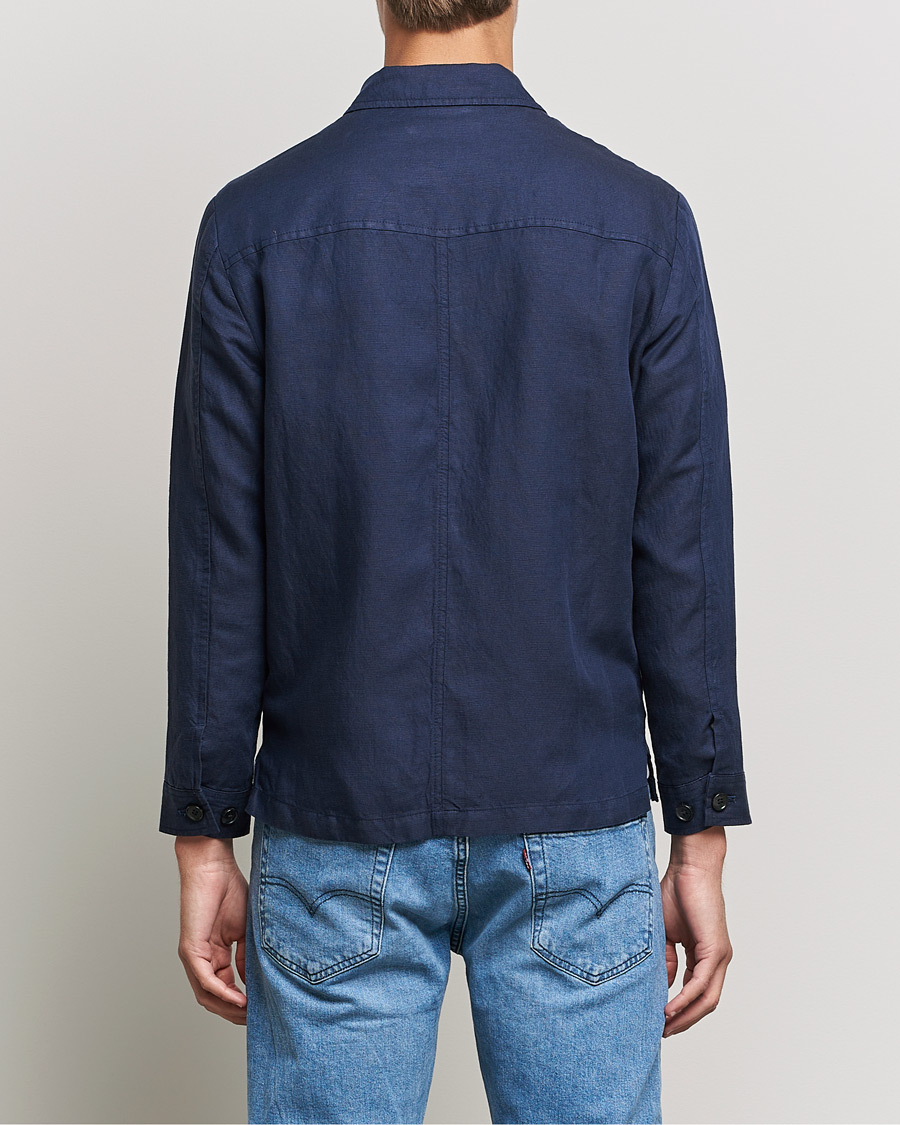 Uomini | Giacche | J.Lindeberg | Jason Zip Linen Shirt Jacket Navy
