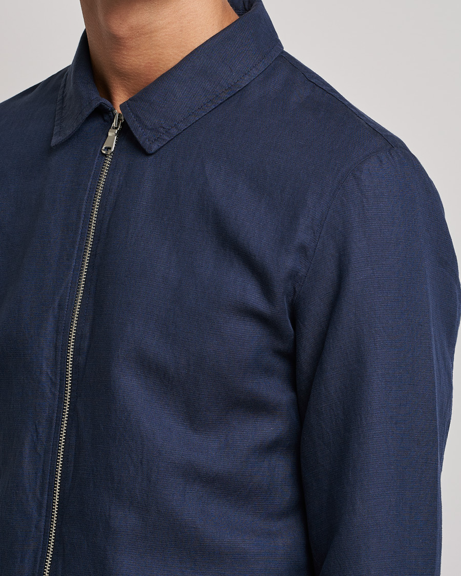 Uomini | Giacche | J.Lindeberg | Jason Zip Linen Shirt Jacket Navy