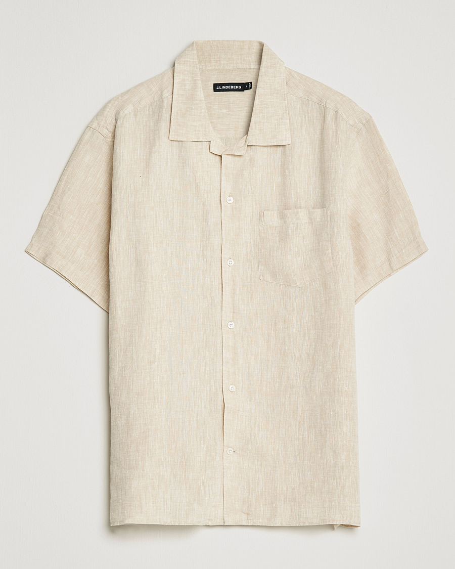 Uomini | Camicie | J.Lindeberg | Linen Melange Short Sleeve Shirt Safari Beige
