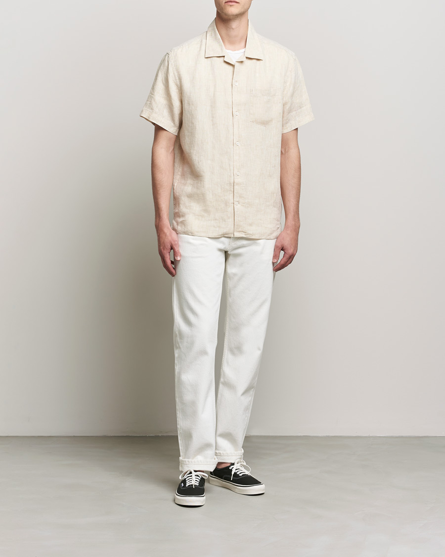 Uomini | Camicie | J.Lindeberg | Linen Melange Short Sleeve Shirt Safari Beige