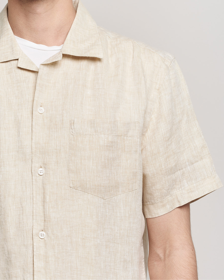 Uomini | Camicie | J.Lindeberg | Linen Melange Short Sleeve Shirt Safari Beige