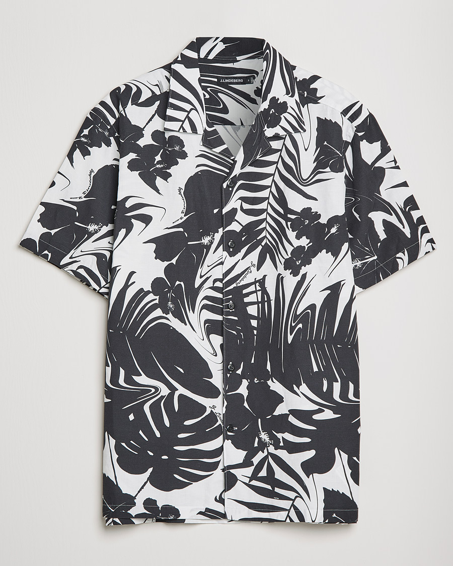 Uomini | Camicie | J.Lindeberg | Elio Hibiscus Print Short Sleeve Shirt White/Black